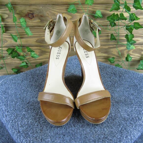 Guess Women's Brick Ankle Strap Brown Leather Sz‎ 9.5 Medium Gently Used 2025 - Picture 2 of 6